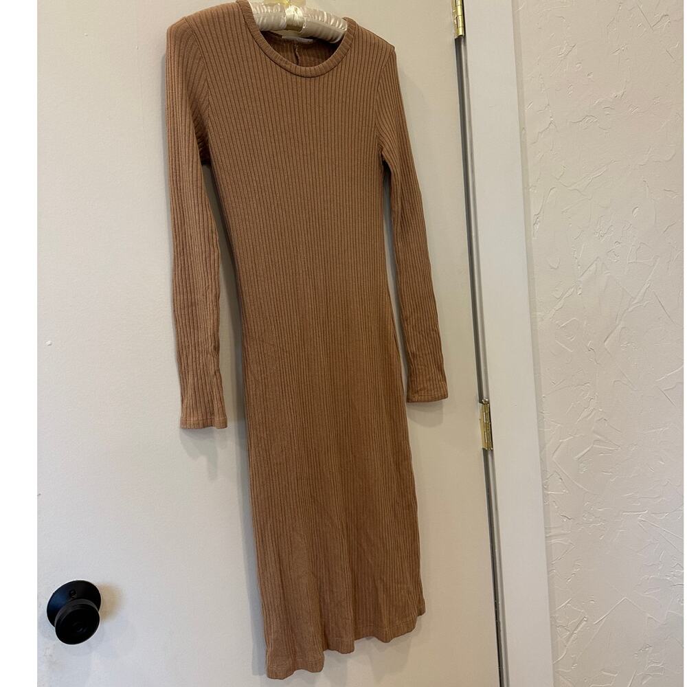 Reformation Jeans Women's Sm Dress Nude Ribbed Long Sleeve Midi Dress Wednesday
